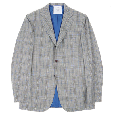 Pre-owned Kiton Green And Blue Check Cashmere-silk-linen Sport Coat 42r (eu 52)