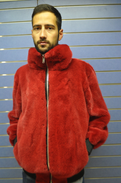 Pre-owned Fenzo Furs Luxury Full Skin Red Mink Bomber Fur Mens Real Fur Jacket Full Skin Mink Fur