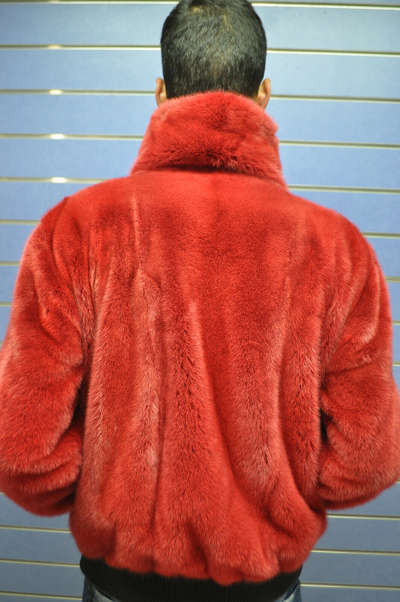 Pre-owned Fenzo Furs Luxury Full Skin Red Mink Bomber Fur Mens Real Fur Jacket Full Skin Mink Fur