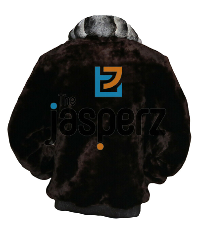 Pre-owned The Jasperz Real Sheared Mink Fur Dark Brown Coat Bomber Style Genuine Chinchilla Fur Collar
