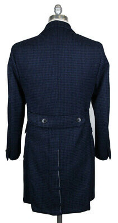 Pre-owned Luigi Borrelli $5100  Navy Blue Wool Check Peacoat - (culb213370)