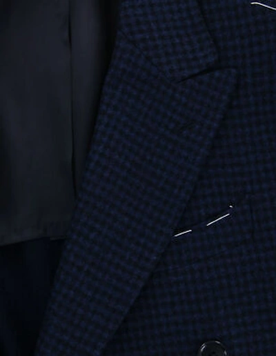 Pre-owned Luigi Borrelli $5100  Navy Blue Wool Check Peacoat - (culb213370)