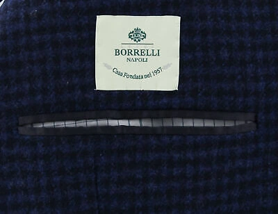 Pre-owned Luigi Borrelli $5100  Navy Blue Wool Check Peacoat - (culb213370)