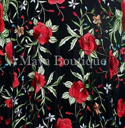 Pre-owned Maya Matazaro Embroidered Silk Opera Coat Kimono Flamenco Jacket Red Roses Black