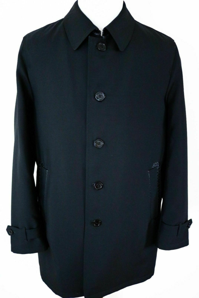 Pre-owned Stefano Ricci $7200  Black Cashmere Virgin Wool Silk Leather Trim Coat 54 Euro Xl