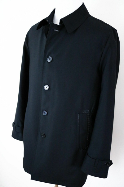 Pre-owned Stefano Ricci $7200  Black Cashmere Virgin Wool Silk Leather Trim Coat 54 Euro Xl