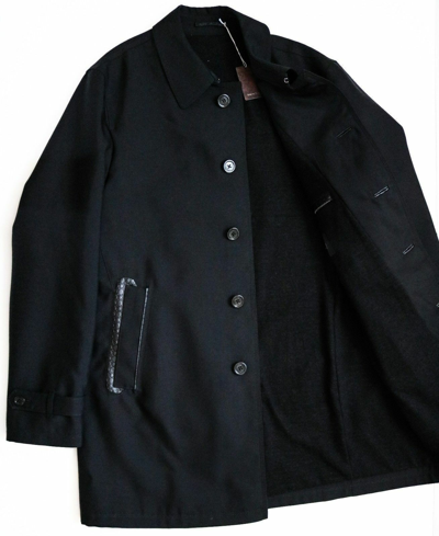 Pre-owned Stefano Ricci $7200  Black Cashmere Virgin Wool Silk Leather Trim Coat 54 Euro Xl