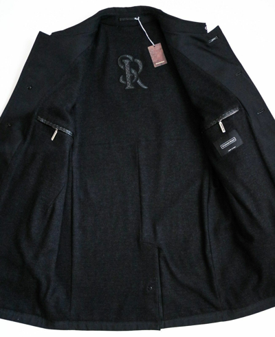 Pre-owned Stefano Ricci $7200  Black Cashmere Virgin Wool Silk Leather Trim Coat 54 Euro Xl