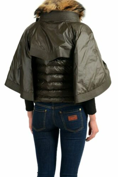Pre-owned Moncler Women's "shie" Raccoon Fur Down Bolero Jacket  Sz 1 Us S In Green