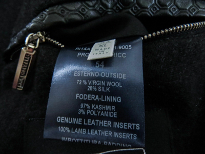 Pre-owned Stefano Ricci $7200  Black Cashmere Virgin Wool Silk Leather Trim Coat 54 Euro Xl