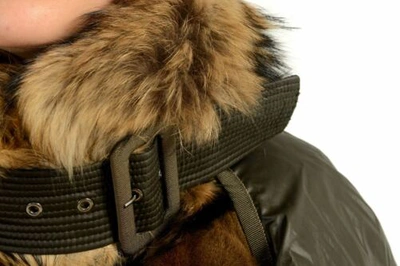 Pre-owned Moncler Women's "shie" Raccoon Fur Down Bolero Jacket  Sz 1 Us S In Green