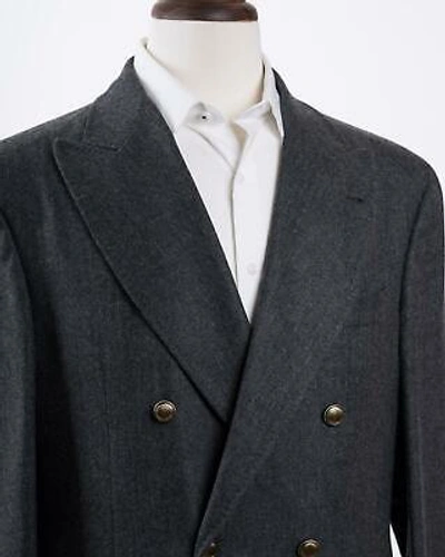 Pre-owned Brunello Cucinelli Double Breasted Blazer Herringbone Gray Virgin Wool Blend 40