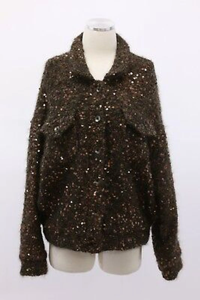 Pre-owned Brunello Cucinelli $7495  Sparkly Sequined Cashmere-mohair Knit Jacket M A191 In Metallic Bronze