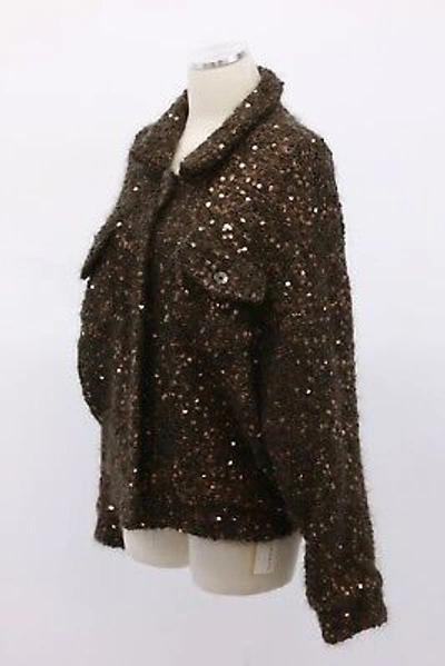 Pre-owned Brunello Cucinelli $7495  Sparkly Sequined Cashmere-mohair Knit Jacket M A191 In Metallic Bronze