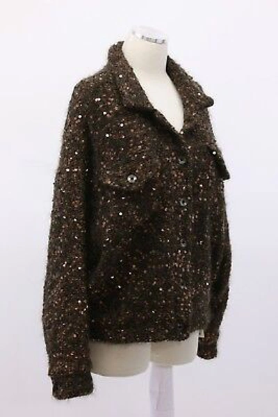 Pre-owned Brunello Cucinelli $7495  Sparkly Sequined Cashmere-mohair Knit Jacket M A191 In Metallic Bronze