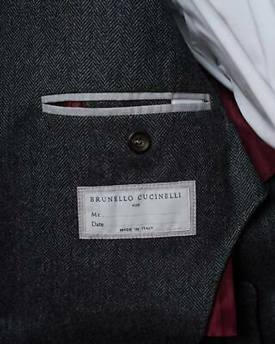 Pre-owned Brunello Cucinelli Double Breasted Blazer Herringbone Gray Virgin Wool Blend 40