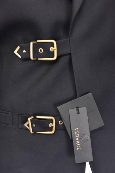 Pre-owned Versace Black Label Navy Blue Silk Tailor Made Slim Overcoat 36 R (eu 46)