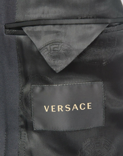 Pre-owned Versace Black Label Navy Blue Silk Tailor Made Slim Overcoat 36 R (eu 46)