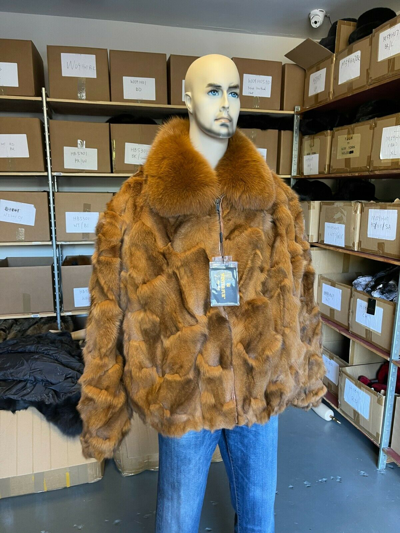 Pre-owned Winter Fur Ny Mens Genuine Fox 100% Genuine Fur Winter Jacket Coat Whiskey Tan Brown Usa
