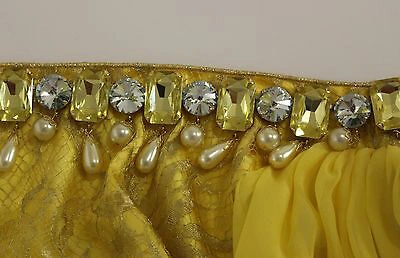 Pre-owned Dolce & Gabbana Dress Yellow Lace Swarovski Crystal Sleeve It38/us4/xs Rrp $4600