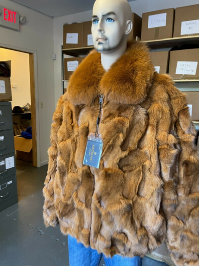 Pre-owned Winter Fur Ny Mens Genuine Fox 100% Genuine Fur Winter Jacket Coat Whiskey Tan Brown Usa