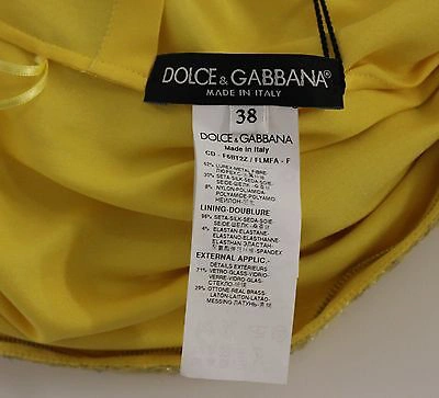 Pre-owned Dolce & Gabbana Dress Yellow Lace Swarovski Crystal Sleeve It38/us4/xs Rrp $4600