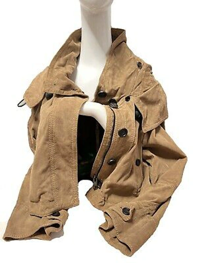 Pre-owned Burberry Prorsum $5500  10 12 44 Lambskin Suede Bead Hoody Crop Jacket Coat Women In Dark Bulrush