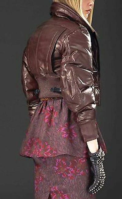 Pre-owned Burberry Prorsum $4,995  2 4 36 Plongé Leather Down Bomber Jacket Coat Women Lady In Red