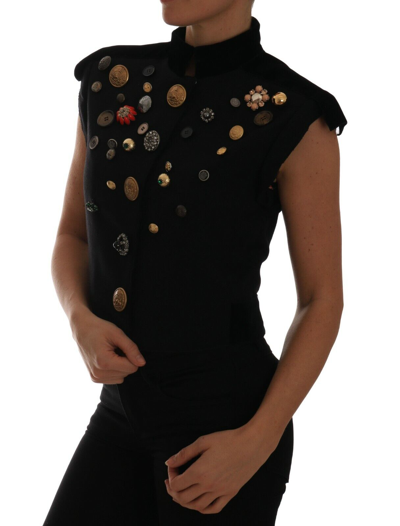 Pre-owned Dolce & Gabbana Embellished Black Vest Floral Jacket Military It40/s/6 Rrp $6400