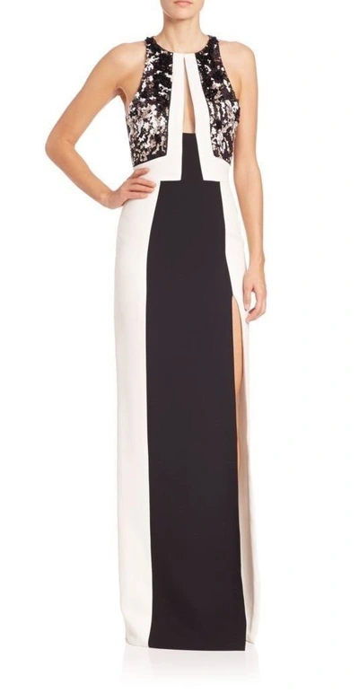 Pre-owned J Mendel Paris Racer Embroidered Color Block Gown Silver Noir Black 4 $4900