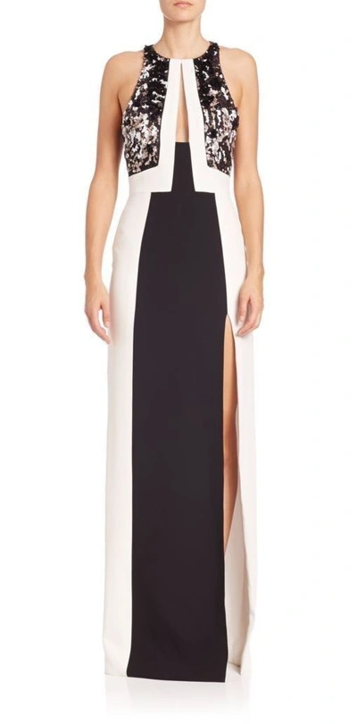 Pre-owned J Mendel Paris Racer Embroidered Color Block Gown Silver Noir Black 4 $4900