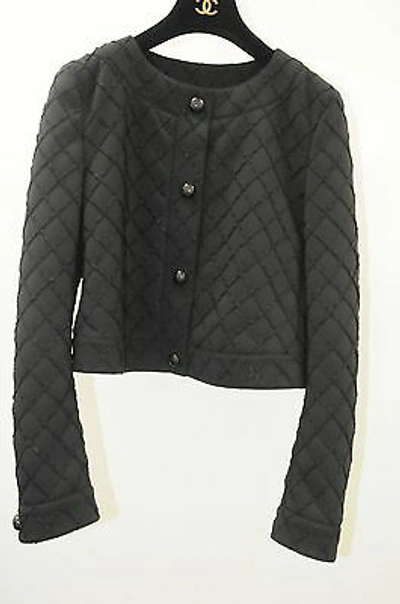 Pre-owned Chanel $5400 Black 15p Runway Coat  Stretch Quilted Short Outer Jacket 38