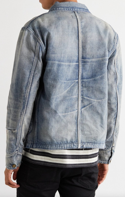 Pre-owned Saint Laurent $1650  Distressed Denim Jacket Small Blue Japan