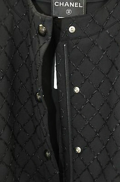 Pre-owned Chanel $5400 Black 15p Runway Coat  Stretch Quilted Short Outer Jacket 38
