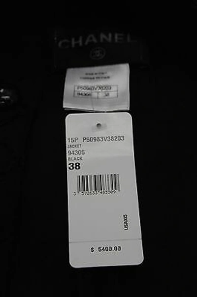 Pre-owned Chanel $5400 Black 15p Runway Coat  Stretch Quilted Short Outer Jacket 38