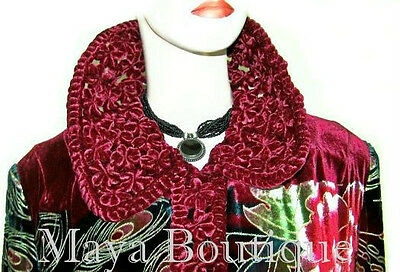 Pre-owned Maya Matazaro Opera Coat Duster Wearable Art Silk Velvet Peacock Red Multi Long Lined Xl / 1x