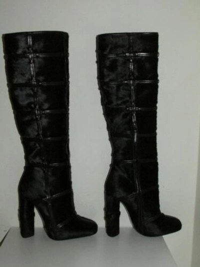 Pre-owned Tom Ford Patchwork Auth $3k  Calf Hair And Leather Knee High Boots Runway 37 In Black