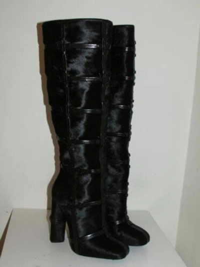 Pre-owned Tom Ford Patchwork Auth $3k  Calf Hair And Leather Knee High Boots Runway 37 In Black