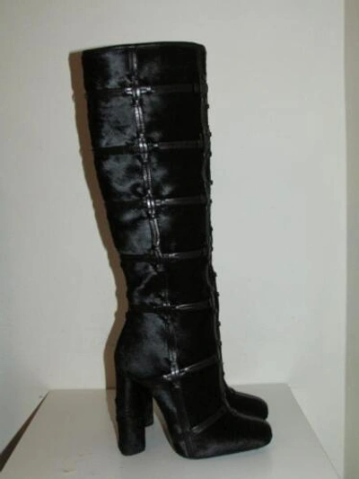 Pre-owned Tom Ford Patchwork Auth $3k  Calf Hair And Leather Knee High Boots Runway 37 In Black