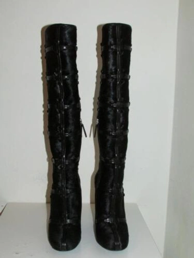 Pre-owned Tom Ford Patchwork Auth $3k  Calf Hair And Leather Knee High Boots Runway 37 In Black