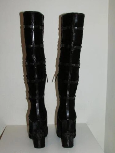 Pre-owned Tom Ford Patchwork Auth $3k  Calf Hair And Leather Knee High Boots Runway 37 In Black
