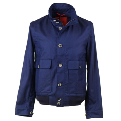 Pre-owned Isaia Royal Blue Woven Techno Cashmere Bomber Jacket S (eu 48) $4495