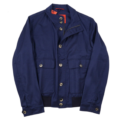 Pre-owned Isaia Royal Blue Woven Techno Cashmere Bomber Jacket S (eu 48) $4495