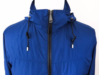 Pre-owned Brioni $3550  Blue Lightweight Hooded Silk Waterproof Jacket Coat Size 2xl Xxl