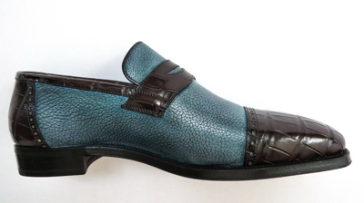 Pre-owned Artioli $3500  Two Tone Crocodile Leather Loafers Shoes 9.5 Us 42.5 Euro 8.5 Uk In Multicolor