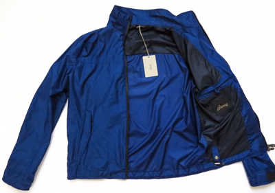 Pre-owned Brioni $3550  Blue Lightweight Hooded Silk Waterproof Jacket Coat Size 2xl Xxl