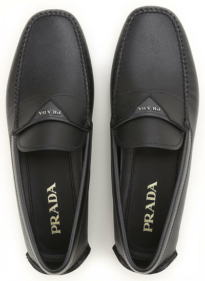 Pre-owned Prada Men's Loafers Driver Shoes 100%autentich Made In Italy Cps16 In Black