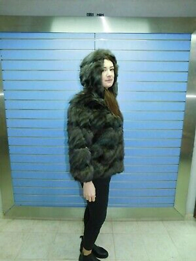 Pre-owned Fenzo Furs Natural Genuine Sobol Fur Cape - Ponco With Hood Russian Sabel Coat In Brown