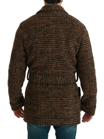 Pre-owned Dolce & Gabbana Jacket Wrap Brown Checkered Wool Robe Coat It48/ Us38 / M $2600