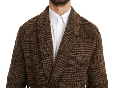 Pre-owned Dolce & Gabbana Jacket Wrap Brown Checkered Wool Robe Coat It48/ Us38 / M $2600